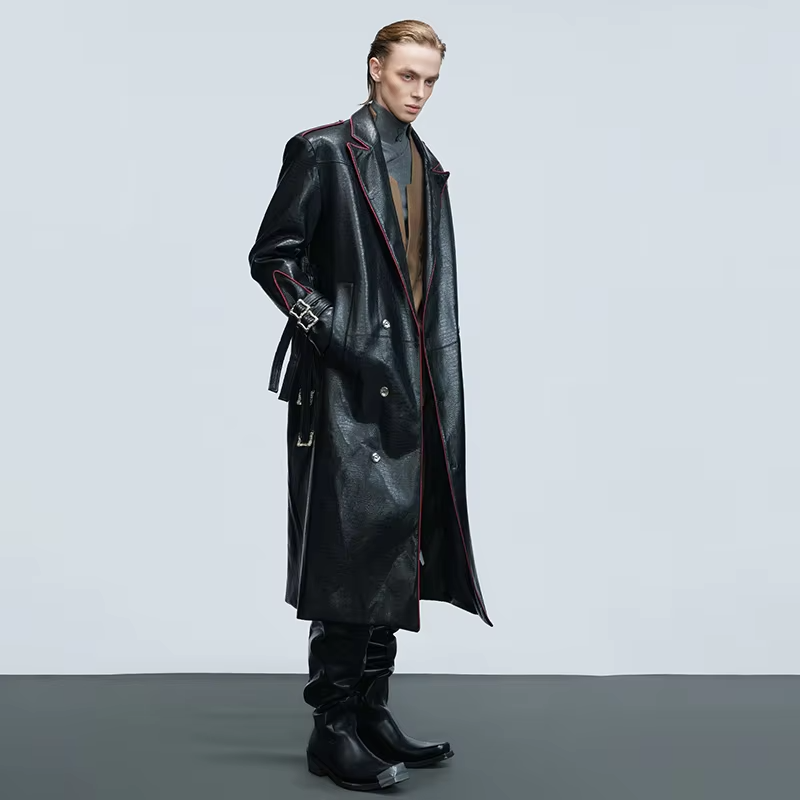 LUZHEN Fashion Luxury Elegant Niche Outline Color Contrast Design Knee-length Windbreaker Coat Men's 2025 Trench Clothes