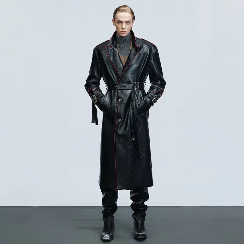 LUZHEN Fashion Luxury Elegant Niche Outline Color Contrast Design Knee-length Windbreaker Coat Men's 2025 Trench Clothes