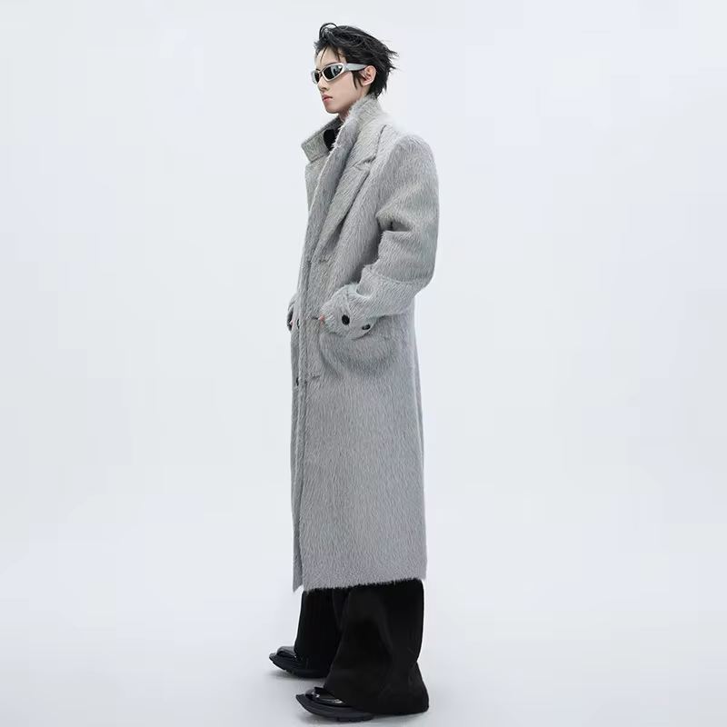 LUZHEN 2025 Winter New Double Layer Fake Two Piece Design Woolen Windbreaker Coat Men Elegant Knee-length Trench Clothes