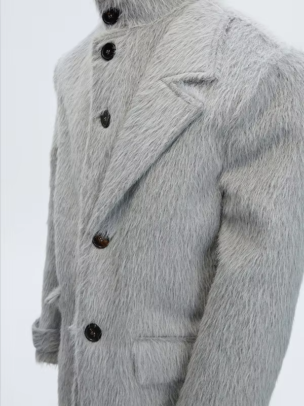 LUZHEN 2025 Winter New Double Layer Fake Two Piece Design Woolen Windbreaker Coat Men Elegant Knee-length Trench Clothes