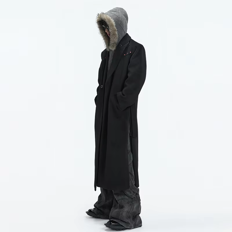 LUZHEN 2025 Winter New Stylish Diamond Patchwork Decorate Belt Woolen Windbreaker Coat Men's Elegant Temperament Trench