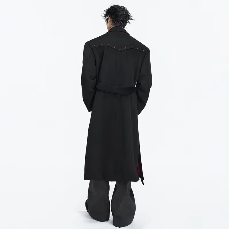 LUZHEN 2025 Winter New Stylish Diamond Patchwork Decorate Belt Woolen Windbreaker Coat Men's Elegant Temperament Trench