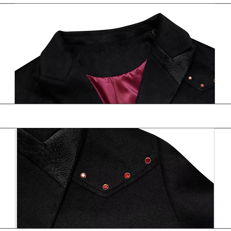 LUZHEN 2025 Winter New Stylish Diamond Patchwork Decorate Belt Woolen Windbreaker Coat Men's Elegant Temperament Trench