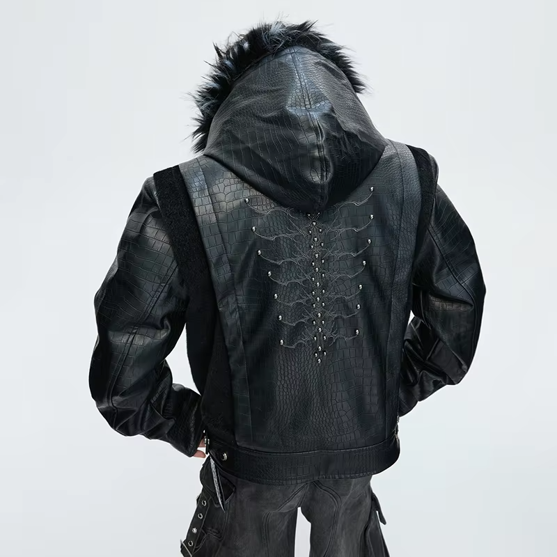 LUZHEN 2025 Winter Embroidery Pattern Patchwork Design Thickened Warm Hooded Padded Coat Men's Fur Leather Parka Jacket