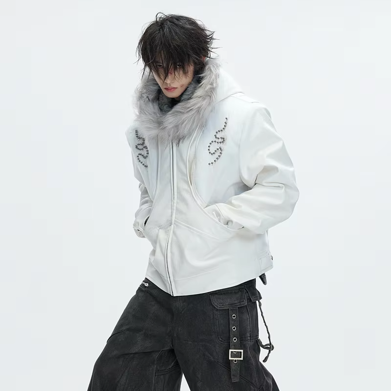 LUZHEN 2025 Winter Embroidery Pattern Patchwork Design Thickened Warm Hooded Padded Coat Men's Fur Leather Parka Jacket