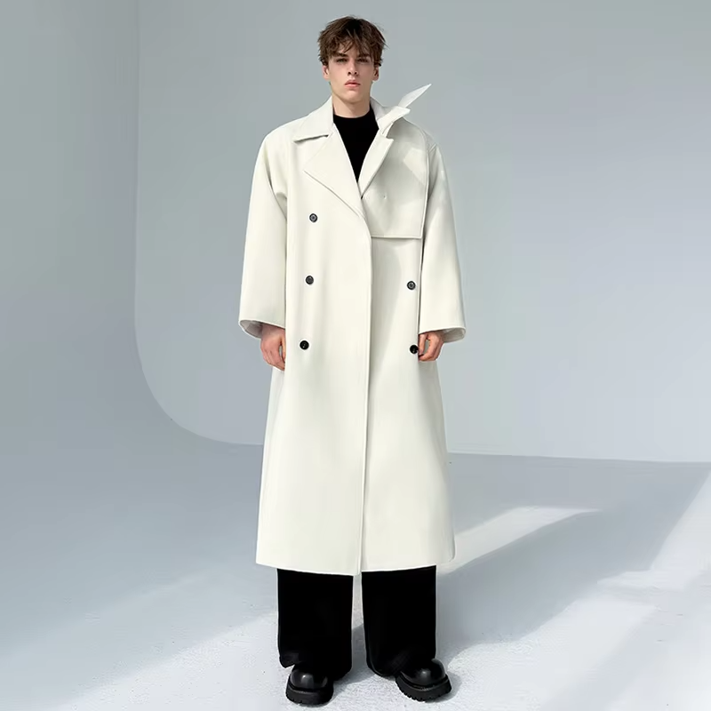 LUZHEN 2025 New Elegant Temperament Scarf Splicing Decorate Knee-length Woolen Windbreaker Coat Men's Fashion Male Trench