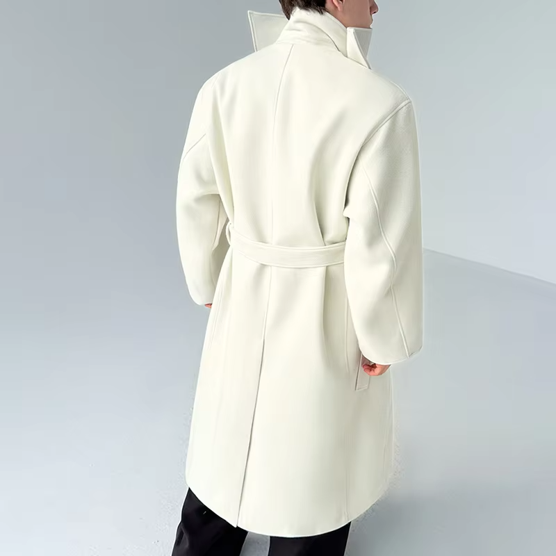 LUZHEN 2025 New Elegant Temperament Scarf Splicing Decorate Knee-length Woolen Windbreaker Coat Men's Fashion Male Trench