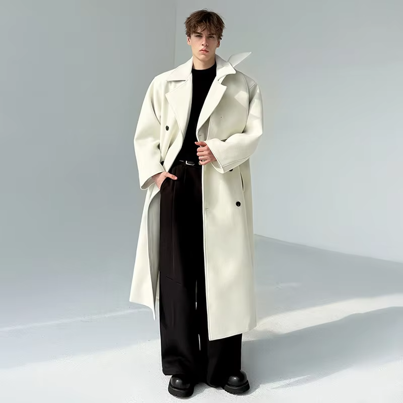 LUZHEN 2025 New Elegant Temperament Scarf Splicing Decorate Knee-length Woolen Windbreaker Coat Men's Fashion Male Trench