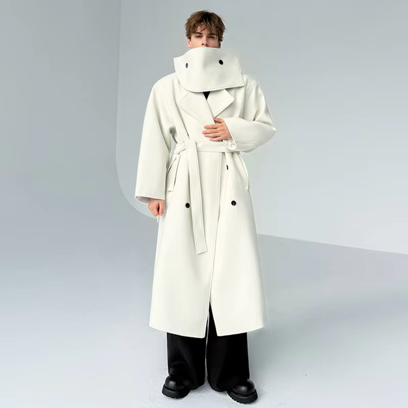 LUZHEN 2025 New Elegant Temperament Scarf Splicing Decorate Knee-length Woolen Windbreaker Coat Men's Fashion Male Trench