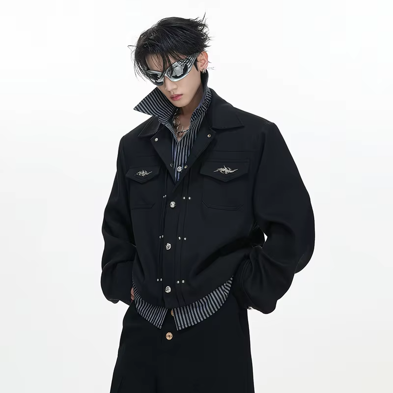 LUZHEN 2026 Spring New Trendy Logo Patchwork Pleated Design Rivet Metal Decorate Casual Jacket Men Fashion Handsome Coat