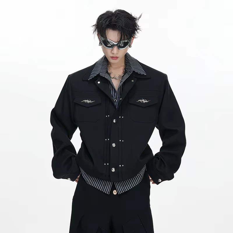 LUZHEN 2026 Spring New Trendy Logo Patchwork Pleated Design Rivet Metal Decorate Casual Jacket Men Fashion Handsome Coat