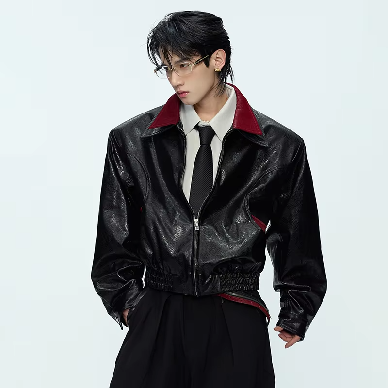 LUZHEN 2025 Autumn Fashion Double Layer Patchwork Neck Luxury Elegant Casual Leather Jacket Men's Original Handsome Coat