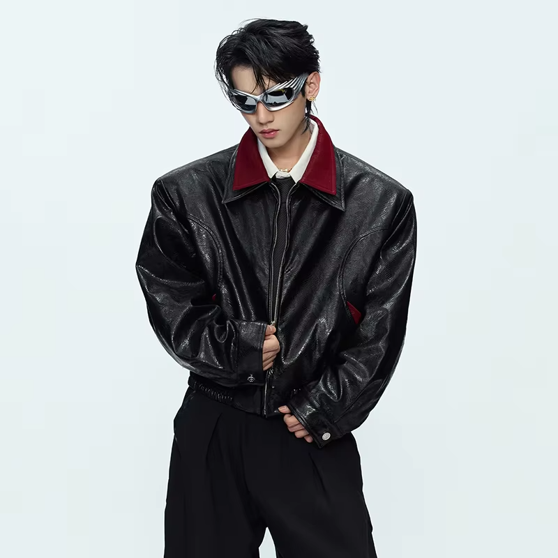 LUZHEN 2025 Autumn Fashion Double Layer Patchwork Neck Luxury Elegant Casual Leather Jacket Men's Original Handsome Coat