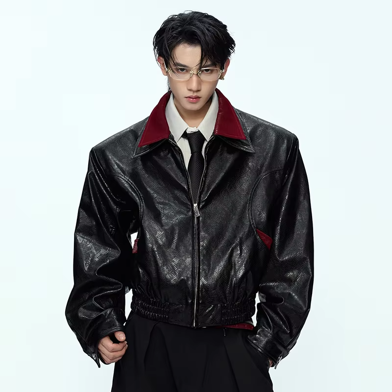 LUZHEN 2025 Autumn Fashion Double Layer Patchwork Neck Luxury Elegant Casual Leather Jacket Men's Original Handsome Coat