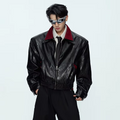 LUZHEN 2025 Autumn Fashion Double Layer Patchwork Neck Luxury Elegant Casual Leather Jacket Men's Original Handsome Coat