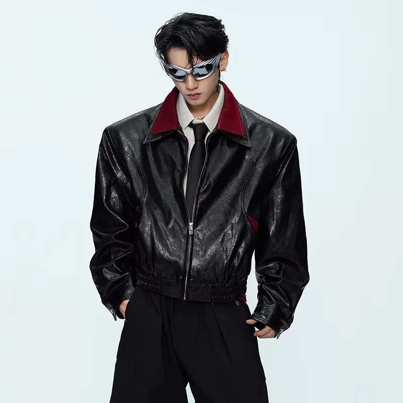 LUZHEN 2025 Autumn Fashion Double Layer Patchwork Neck Luxury Elegant Casual Leather Jacket Men's Original Handsome Coat