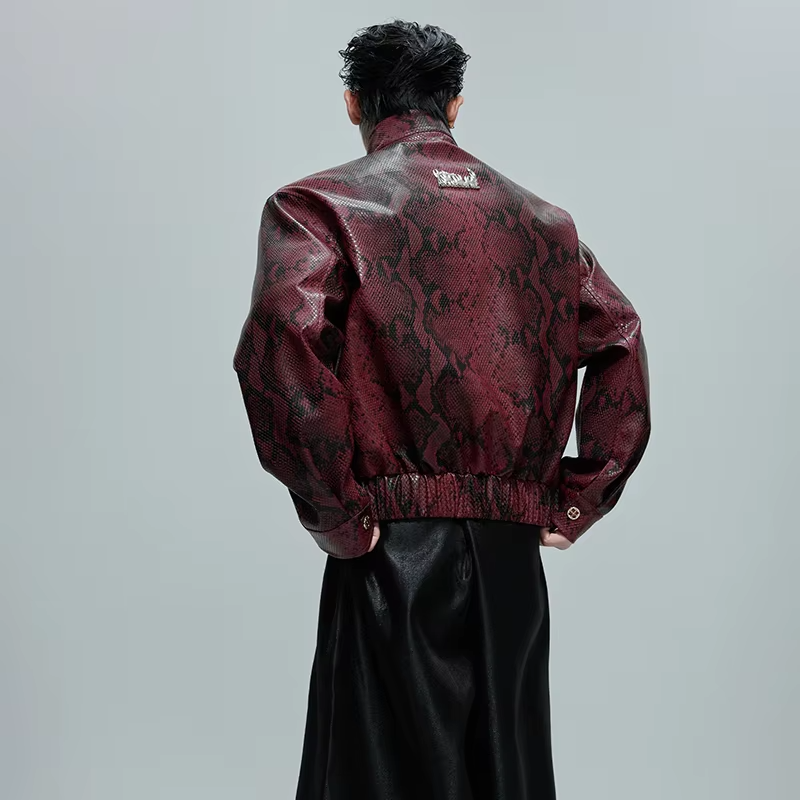 LUZHEN Niche Design Diamond Patchwork Snake Pattern Leather Jacket Men's Fashion 2025 Autumn New High Quality Male Coat
