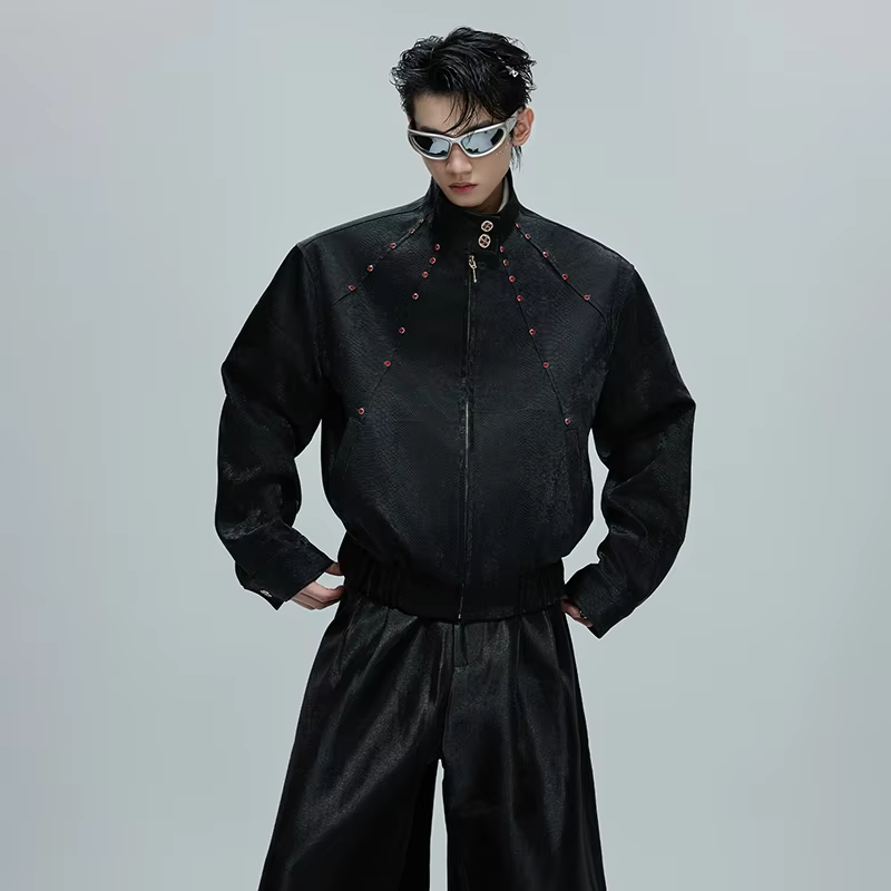 LUZHEN Niche Design Diamond Patchwork Snake Pattern Leather Jacket Men's Fashion 2025 Autumn New High Quality Male Coat