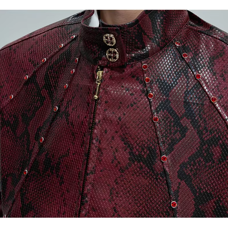 LUZHEN Niche Design Diamond Patchwork Snake Pattern Leather Jacket Men's Fashion 2025 Autumn New High Quality Male Coat
