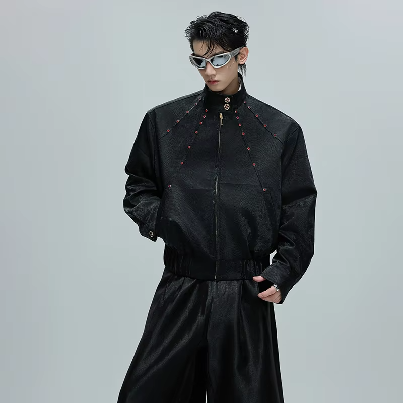 LUZHEN Niche Design Diamond Patchwork Snake Pattern Leather Jacket Men's Fashion 2025 Autumn New High Quality Male Coat