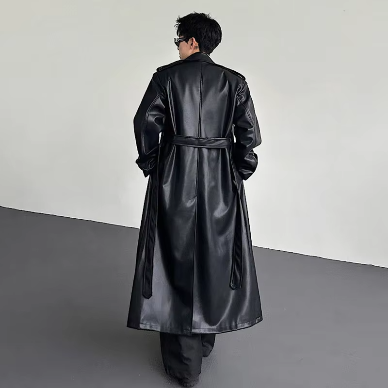 LUZHEN 2026 New Luxury Elegant High Quality Knee-length Windbreaker Leather Coat Men Fashion Handsome Casual Male Trench