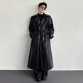 LUZHEN 2026 New Luxury Elegant High Quality Knee-length Windbreaker Leather Coat Men Fashion Handsome Casual Male Trench