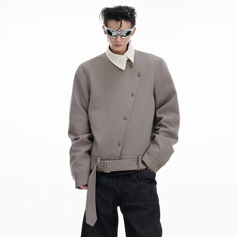 LUZHEN Original Asymmetric Neck Buttoned Placket Design Long Sleeve Shirts Coat Men's 2025 New Fashion Street Wear Tops