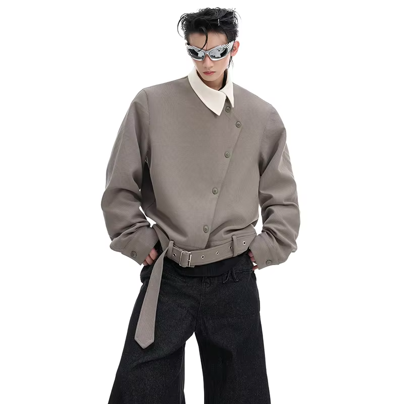 LUZHEN Original Asymmetric Neck Buttoned Placket Design Long Sleeve Shirts Coat Men's 2025 New Fashion Street Wear Tops