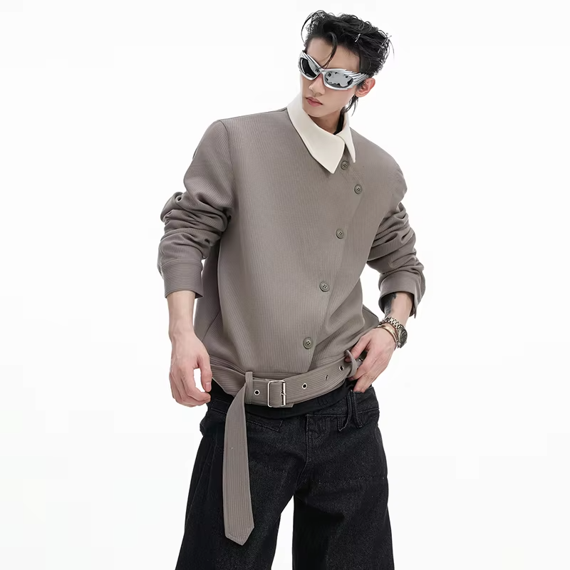 LUZHEN Original Asymmetric Neck Buttoned Placket Design Long Sleeve Shirts Coat Men's 2025 New Fashion Street Wear Tops