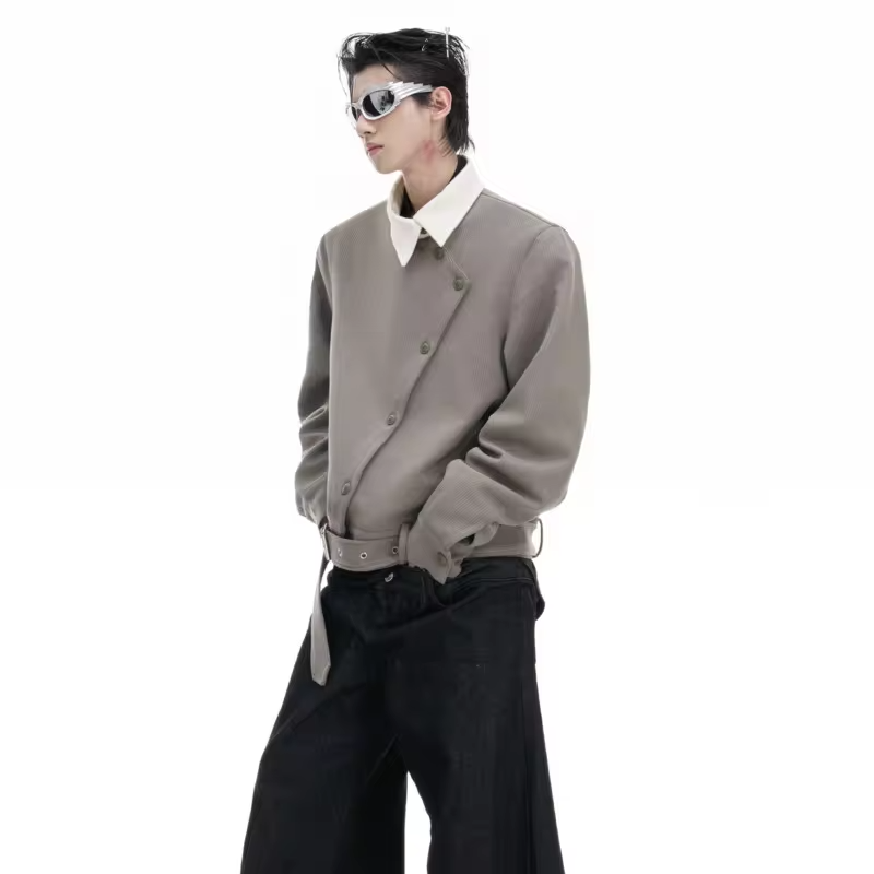 LUZHEN Original Asymmetric Neck Buttoned Placket Design Long Sleeve Shirts Coat Men's 2025 New Fashion Street Wear Tops
