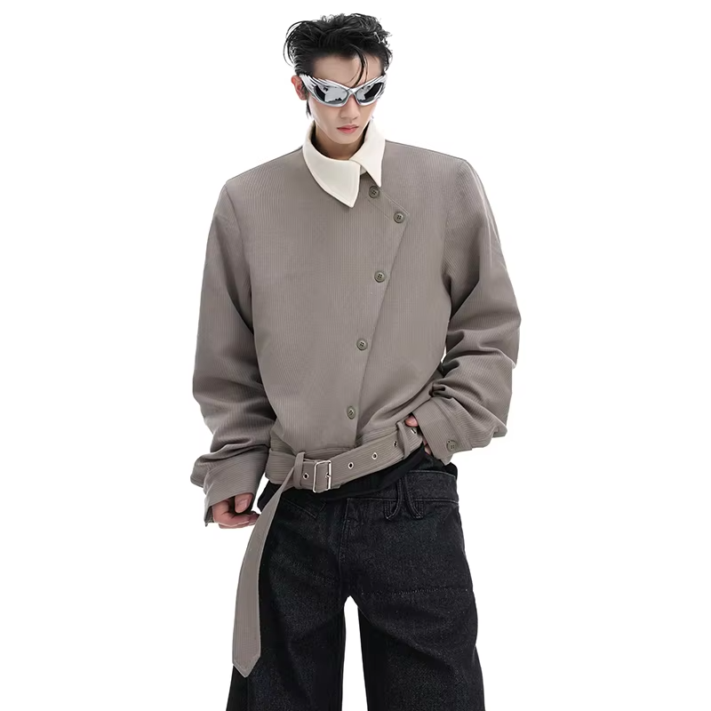 LUZHEN Original Asymmetric Neck Buttoned Placket Design Long Sleeve Shirts Coat Men's 2025 New Fashion Street Wear Tops