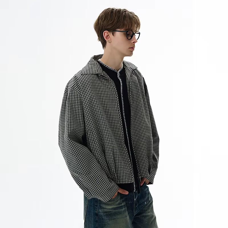 LUZHEN Fashion Simple Plaid Printed Casual Jacket Men's 2025 Autumn New Trendy Elegant Handsome High Quality Thin Clothes