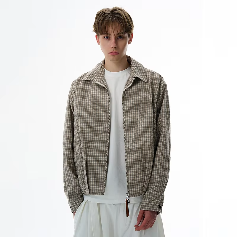 LUZHEN Fashion Simple Plaid Printed Casual Jacket Men's 2025 Autumn New Trendy Elegant Handsome High Quality Thin Clothes