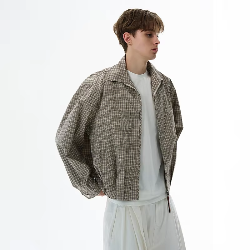 LUZHEN Fashion Simple Plaid Printed Casual Jacket Men's 2025 Autumn New Trendy Elegant Handsome High Quality Thin Clothes