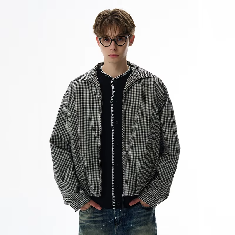LUZHEN Fashion Simple Plaid Printed Casual Jacket Men's 2025 Autumn New Trendy Elegant Handsome High Quality Thin Clothes
