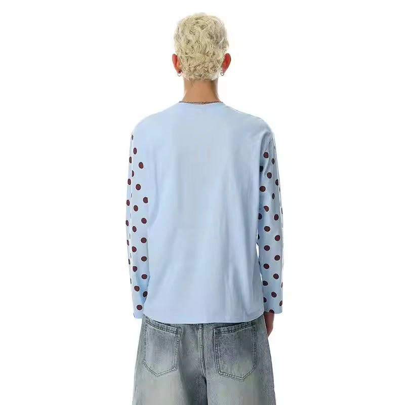 LUZHEN 2026 New Original Polka Dots Printed Long Sleeve T-shirts Men's Trendy High Quality Pure Cotton Round Neck Clothes