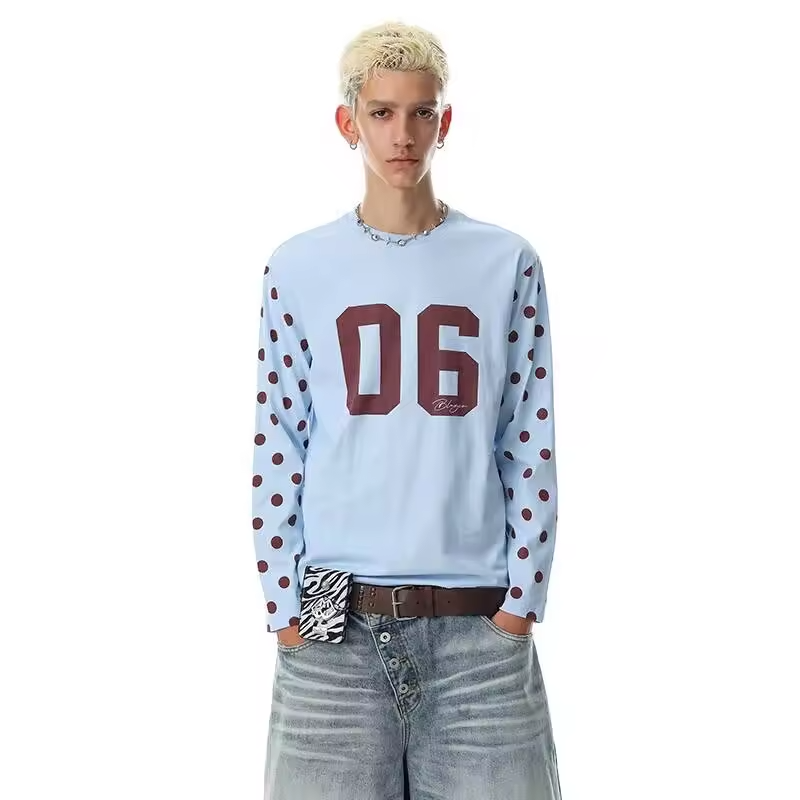 LUZHEN 2026 New Original Polka Dots Printed Long Sleeve T-shirts Men's Trendy High Quality Pure Cotton Round Neck Clothes