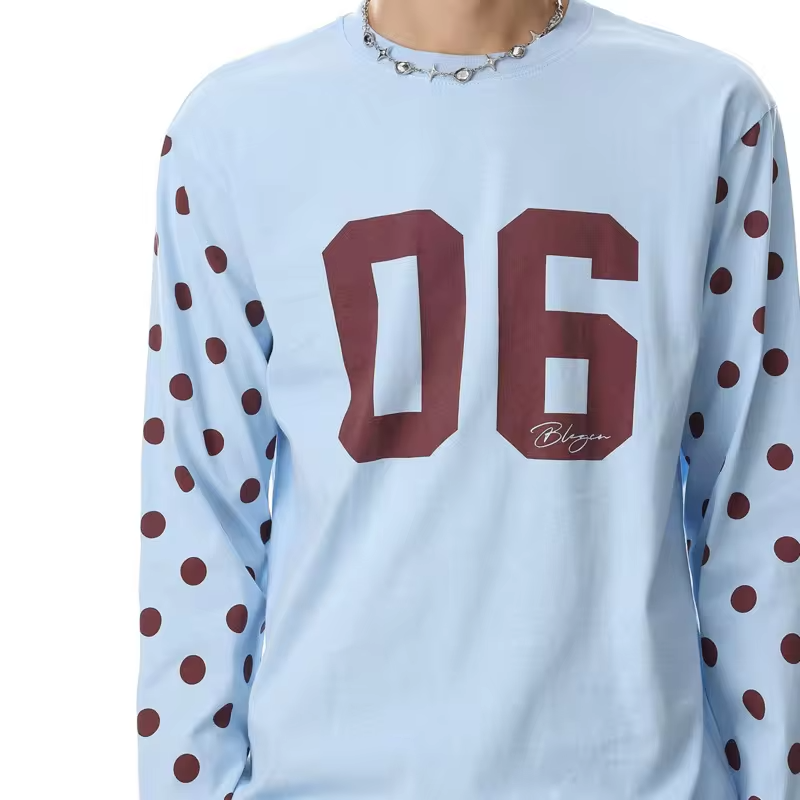 LUZHEN 2026 New Original Polka Dots Printed Long Sleeve T-shirts Men's Trendy High Quality Pure Cotton Round Neck Clothes
