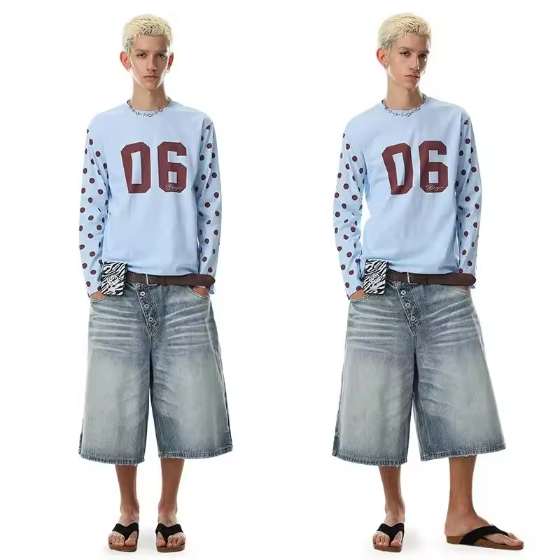 LUZHEN 2026 New Original Polka Dots Printed Long Sleeve T-shirts Men's Trendy High Quality Pure Cotton Round Neck Clothes