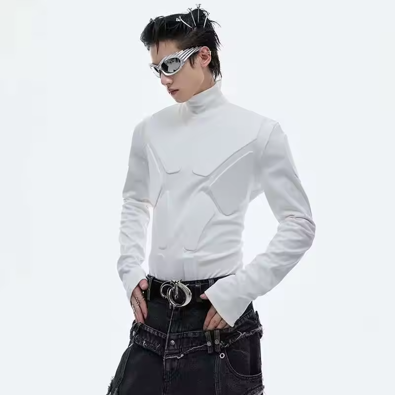 LUZHEN 2025 New Stylish Three Dimensional Design Plain Long Sleeve T Shirts Trendy Streetwear Slim Fit Versatile Men Tops