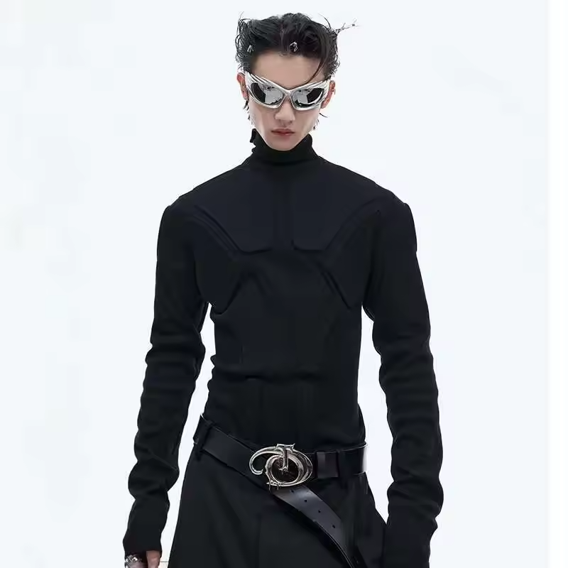 LUZHEN 2025 New Stylish Three Dimensional Design Plain Long Sleeve T Shirts Trendy Streetwear Slim Fit Versatile Men Tops