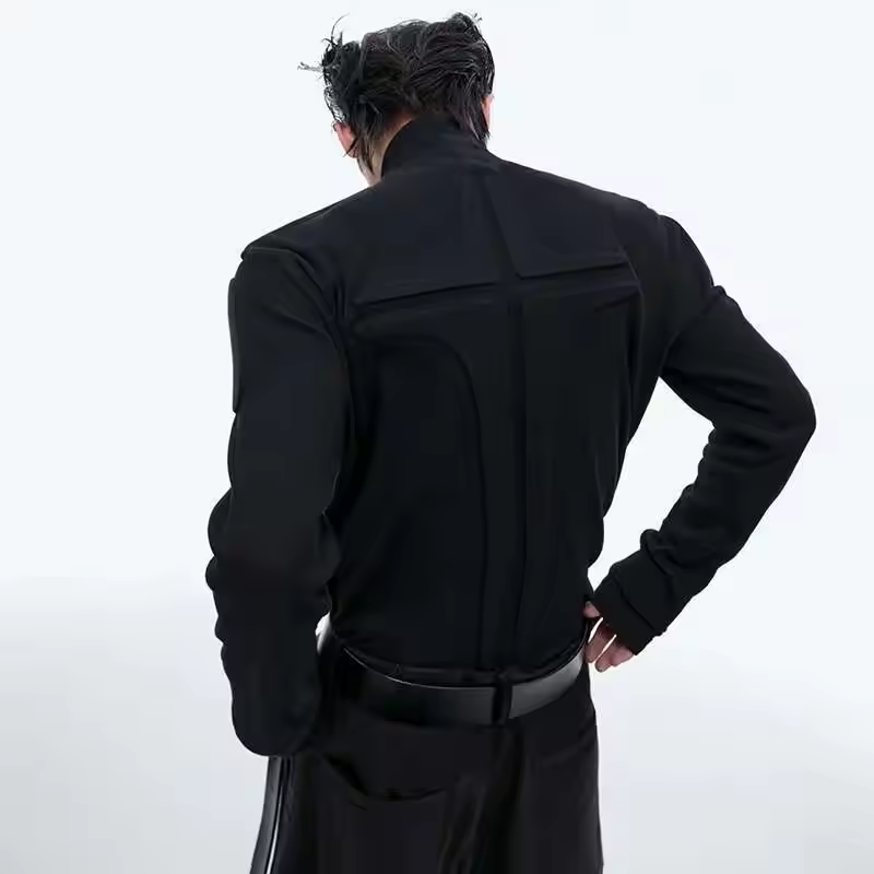 LUZHEN 2025 New Stylish Three Dimensional Design Plain Long Sleeve T Shirts Trendy Streetwear Slim Fit Versatile Men Tops