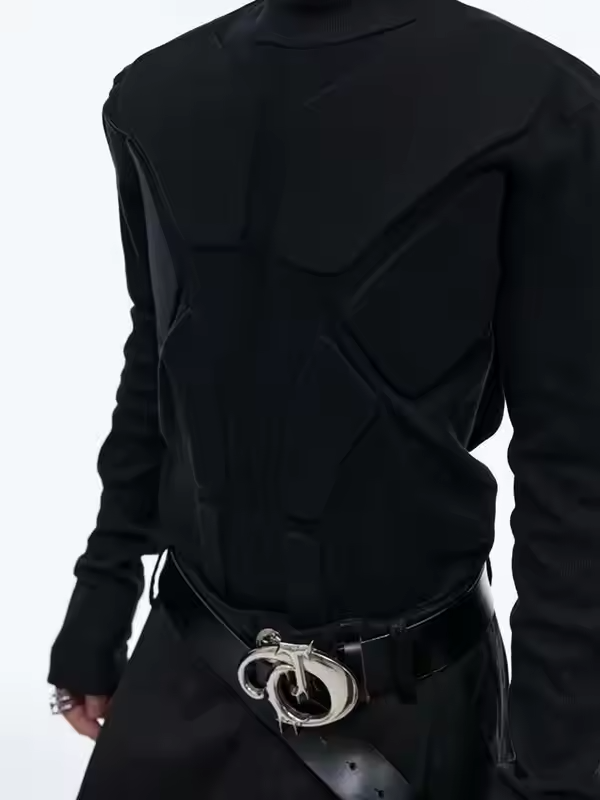 LUZHEN 2025 New Stylish Three Dimensional Design Plain Long Sleeve T Shirts Trendy Streetwear Slim Fit Versatile Men Tops