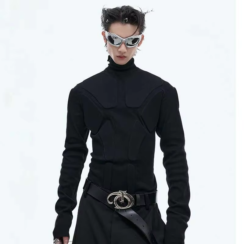 LUZHEN 2025 New Stylish Three Dimensional Design Plain Long Sleeve T Shirts Trendy Streetwear Slim Fit Versatile Men Tops