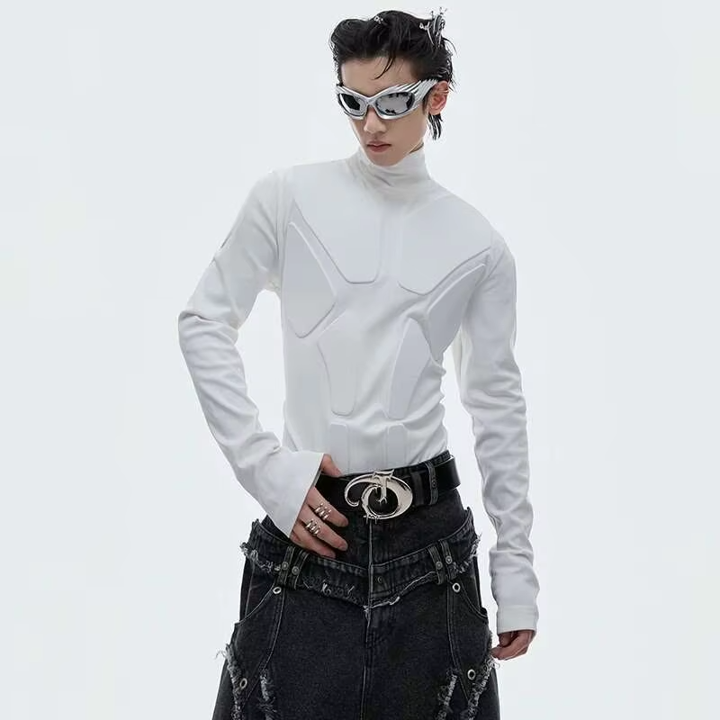 LUZHEN 2025 New Stylish Three Dimensional Design Plain Long Sleeve T Shirts Trendy Streetwear Slim Fit Versatile Men Tops