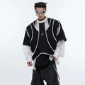 LUZHEN Original Streetwear Men's Color Contrast Patchwork Design Hollow Out Mesh Long Sleeve T-shirts 2025 New Clothes