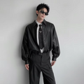 LUZHEN 2025 Autumn New Solid Color Long Sleeve Leather PU Shirts Men's Fashion Elegant Handsome Casual Tops Male Clothes