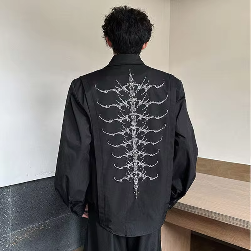 LUZHEN Handsome Embroidery Rivet Metal Patchwork Design Long Sleeve Shirts Men's Fashion 2025 New Shoulder Pad Male Tops