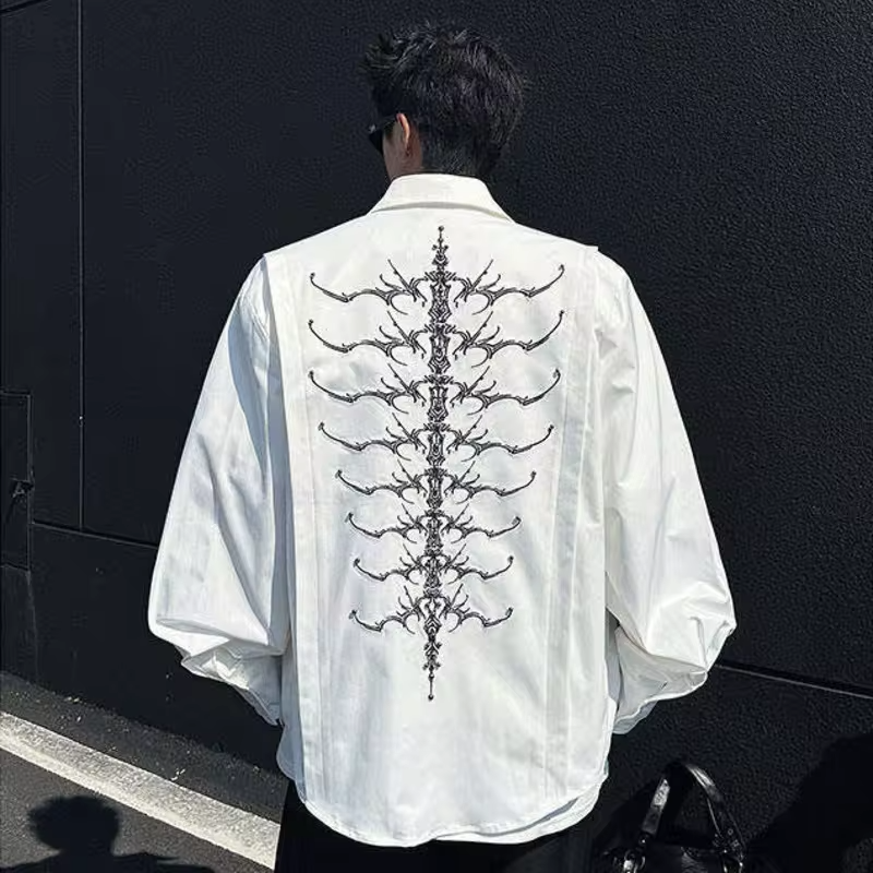 LUZHEN Handsome Embroidery Rivet Metal Patchwork Design Long Sleeve Shirts Men's Fashion 2025 New Shoulder Pad Male Tops