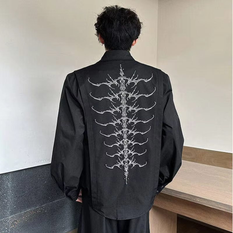LUZHEN Handsome Embroidery Rivet Metal Patchwork Design Long Sleeve Shirts Men's Fashion 2025 New Shoulder Pad Male Tops